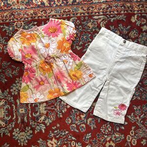 Vintage Y2K Cradle Togs Floral Top Flare Jeans Baby Girl 24 Months Embroidered